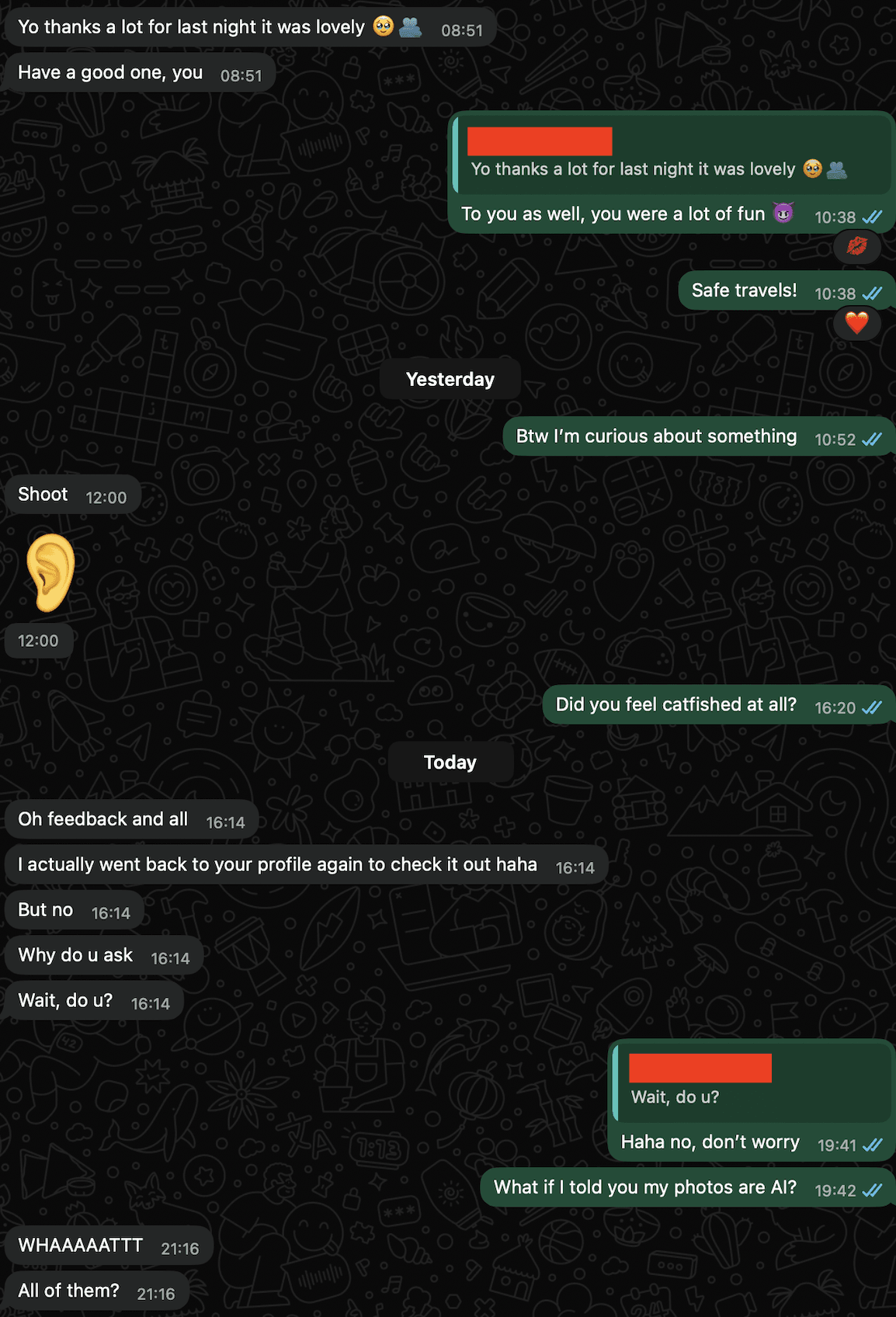 Customer WhatsApp conversation showing dating success